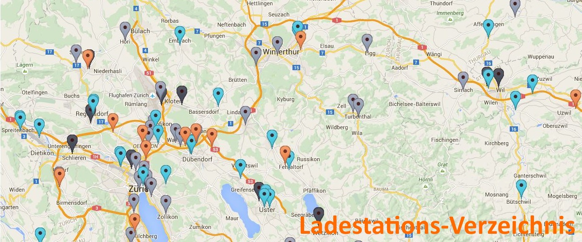 Verzeichnis der Ladestationen in der Schweiz